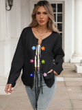 Women's Knit Outerwear Autumn Winter Lace-Up Bow Crochet Patchwork Cardigan