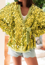 Fashion Casual Loose Solid Color Spangle Lace-Up Outerwear Fashion Casual Loose Solid Color Spangle Lace-Up Outerwear