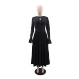 Women Solid Long-Sleeve Elegant Cutout Dress