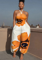 Print Halter Neck Slim Wasit Wide Leg Jumpsuit Print Halter Neck Slim Wasit Wide Leg Jumpsuit