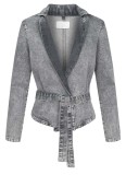 Women's Street Fashion Casual Slim Denim Blazer Pants Set