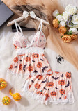 Sexy Lace Patchwork Lingerie Set Print Loungewear Two-Piece Set