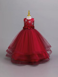 Embroidered Sequin Sleeveless Puffy Dress Girls Princess Dress Floral Mesh Long Gown