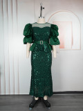Plus Size Women's Autumn Sequin Mermaid Dress High Waist Party Evening Gown
