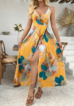 Sexy Low Back Strappy Print Summer Holidays Style Long Dress Tropical Leaf Dress Sexy Low Back Strappy Print Summer Holidays Style Long Dress Tropical Leaf Dress