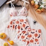Sexy Lace Patchwork Lingerie Set Print Loungewear Two-Piece Set