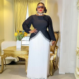 Africa Plus Size Women's Long Sleeve Elegant Pleated Formal Party Gown