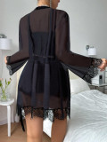 Erotic Lingerie Sexy See Through Lace Mesh Three Piece Set
