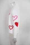 Spring Sweater Heart Print Valentine's Day Sweater Round Neck Knit Pullover Top