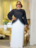 Africa Plus Size Women's Long Sleeve Elegant Pleated Formal Party Gown