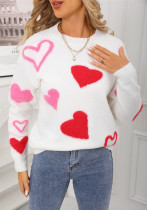 Spring Sweater Heart Print Valentine's Day Sweater Round Neck Knit Pullover Top Spring Sweater Heart Print Valentine's Day Sweater Round Neck Knit Pullover Top