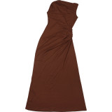 Women Fall Solid Metallic Sleeveless Sexy Slit Dress