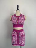 Women Round Neck Sleeveless Geometric Pattern Top and Skirt Two-Piece Set