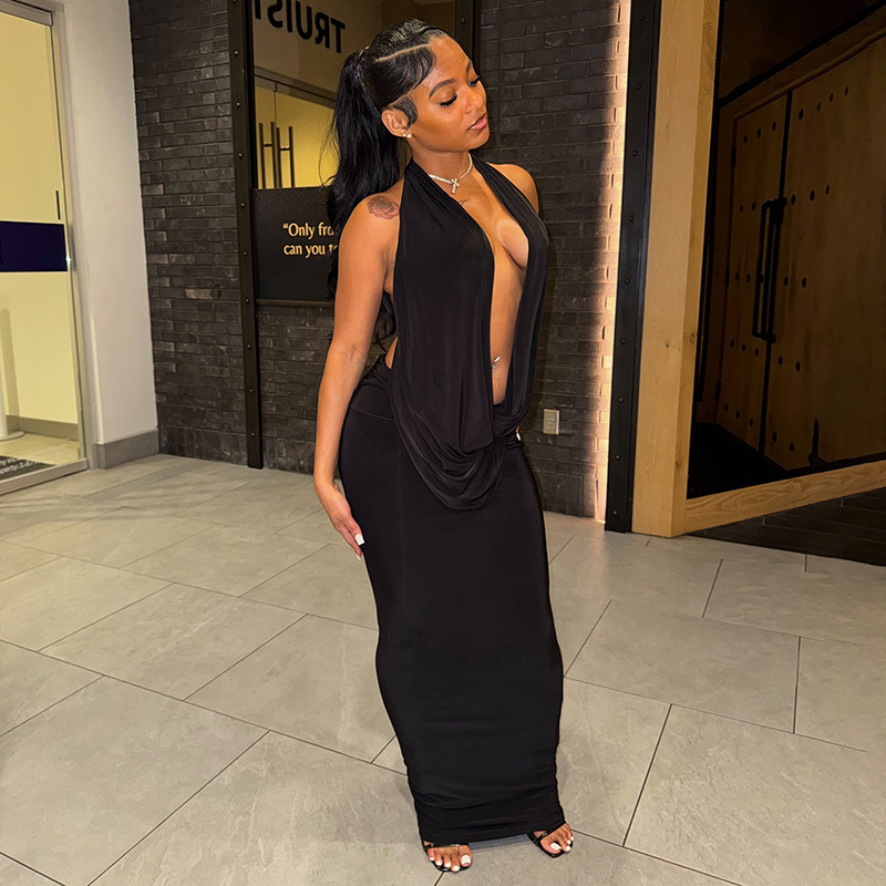 Women's Sexy Cut-Out Halter Neck Low Back Dress