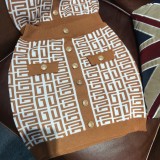 Women Round Neck Sleeveless Geometric Pattern Top and Skirt Two-Piece Set