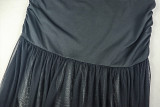 Women Solid Patchwork Sleeveless Turtleneck Pleated Bodycon Dress