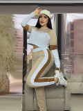 Fashion Street Color Block Patchwork Long Sleeve Sweatshirt & Sport Casual Pants Two-Piece Set
