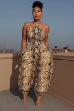 Halter Neck High Waist Print Slim Wasit Wide Leg Jumpsuit