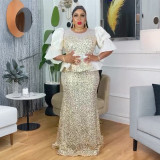 Plus Size Women's Autumn Sequin Mermaid Dress High Waist Party Evening Gown