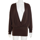 Women's Autumn Street Sexy Deep V Bat Sleeves Long Sleeve Dress