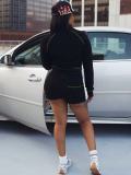 Women Waffle Color-Contrast Patchwork Top and Drawstring Shorts Two-Piece Set
