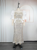 Plus Size Women's Autumn Sequin Mermaid Dress High Waist Party Evening Gown