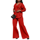 Women Solid Long-Sleeved Slit Two-Piece Set