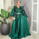 Sequin V-Neck Fashion Plus Size Dubai Elegant Long Gown