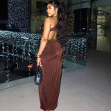 Women Backless Sexy Elegant Solid Dress with Irregular High Neck Slit