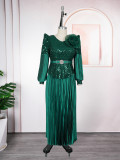 Sequin V-Neck Fashion Plus Size Dubai Elegant Long Gown