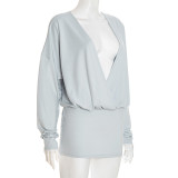 Women's Autumn Street Sexy Deep V Bat Sleeves Long Sleeve Dress