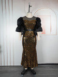 Plus Size Women's Autumn Sequin Mermaid Dress High Waist Party Evening Gown
