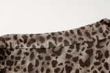 Women's Leopard Print Slash Shoulder Long Sleeve Ribbon Slim Fit T-Shirt Top