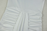 Women Solid Pleated Elegant Fishtail Stand Collar Sleeveless Bodycon Dress