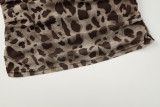 Women's Leopard Print Slash Shoulder Long Sleeve Ribbon Slim Fit T-Shirt Top