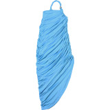 Women Fall Sexy Strapless Suspender Pleated Irregular Slit Dress