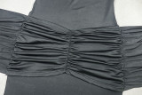 Women Solid Lace-Up Backless Pleated Halter Neck Bodycon Dress