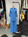 Autumn Women's Fashion Casual Set Solid Color Long Sleeve Shirt Drawstring Pants Two-Piece Set