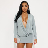 Women's Autumn Street Sexy Deep V Bat Sleeves Long Sleeve Dress