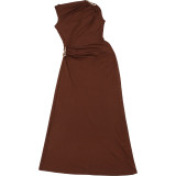 Women Fall Solid Metallic Sleeveless Sexy Slit Dress