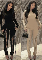 Women Fall/Winter Long-Sleeved Sexy Cutout Lace-Up Jumpsuit Women Fall/Winter Long-Sleeved Sexy Cutout Lace-Up Jumpsuit