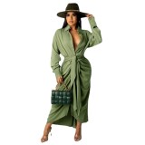 Women Sexy Lace-Up Buttoned Long-Sleeved Dress
