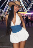 Women Fall Sexy Backless Lace-Up Contrast Patchwork Halter Neck Dress