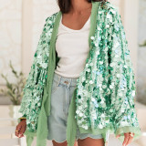 Fashion Casual Loose Solid Color Spangle Lace-Up Outerwear