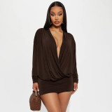 Women's Autumn Street Sexy Deep V Bat Sleeves Long Sleeve Dress