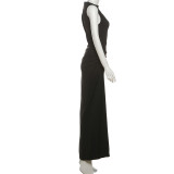 Women Fall Solid Metallic Sleeveless Sexy Slit Dress