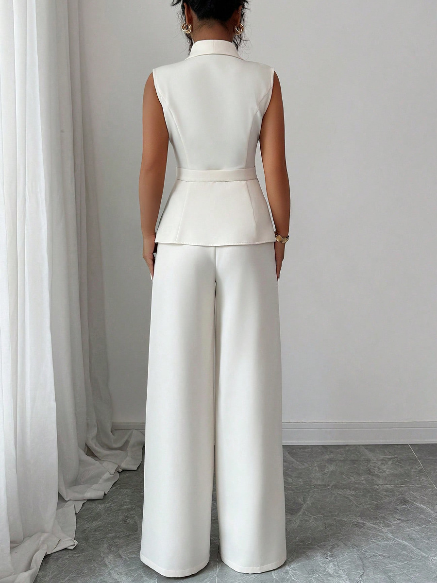 Women autumn elegant solid vest and trousers two-piece set