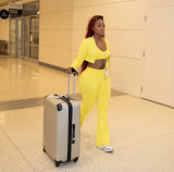 Women Fall Sporty Casual Solid Long-Sleeved Top and Tank Three-Piece Pants