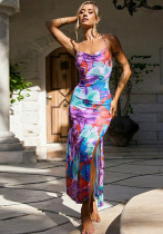 Women's summer sexy sleeveless printed dress