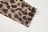 Women's Leopard Print Slash Shoulder Long Sleeve Ribbon Slim Fit T-Shirt Top